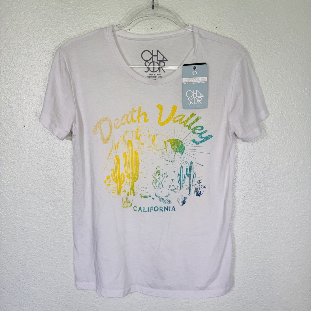 Chaser Shirt Womens Small Death Valley California Graphic Tee White Lightweight